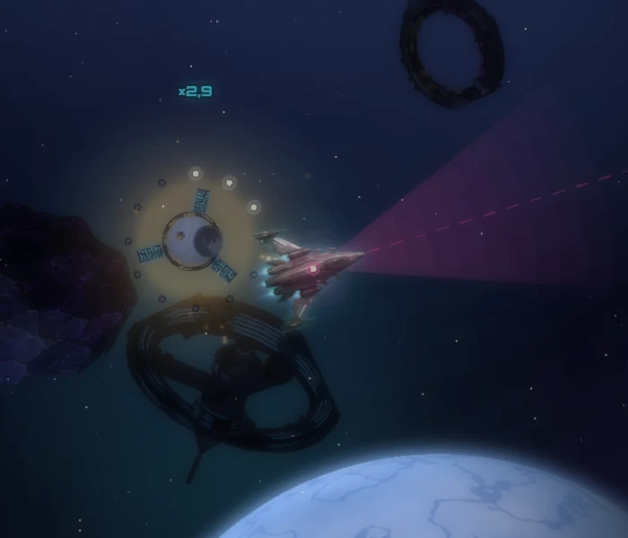 Eine Signalboje im Orbit, ihr Lichterkranz zeigt den Fortschritt